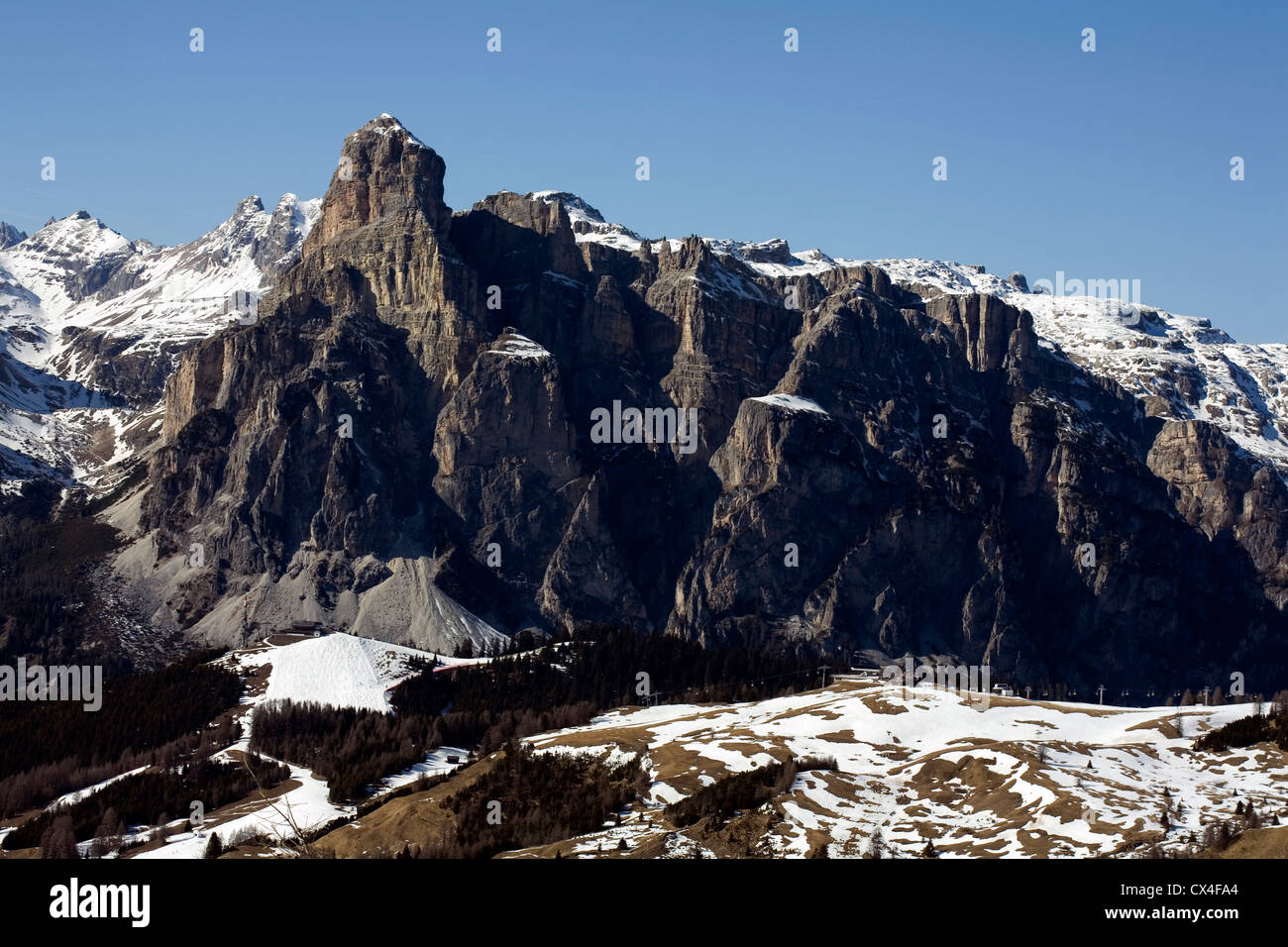 The Sassongher and Edelweisstal above Colfosco in the distance near Corvara Dolomites,  Alto Adige,  Trentino,Italy Stock Photo
