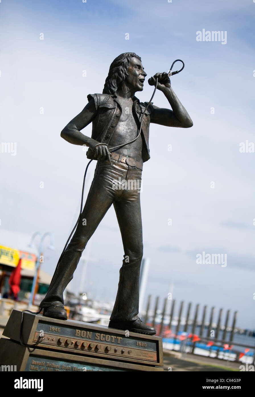 Statue of Bon Scott at Fishing Boat Harbour in Fremantle, Western Australia, AUSTRALIA. Stock Photo