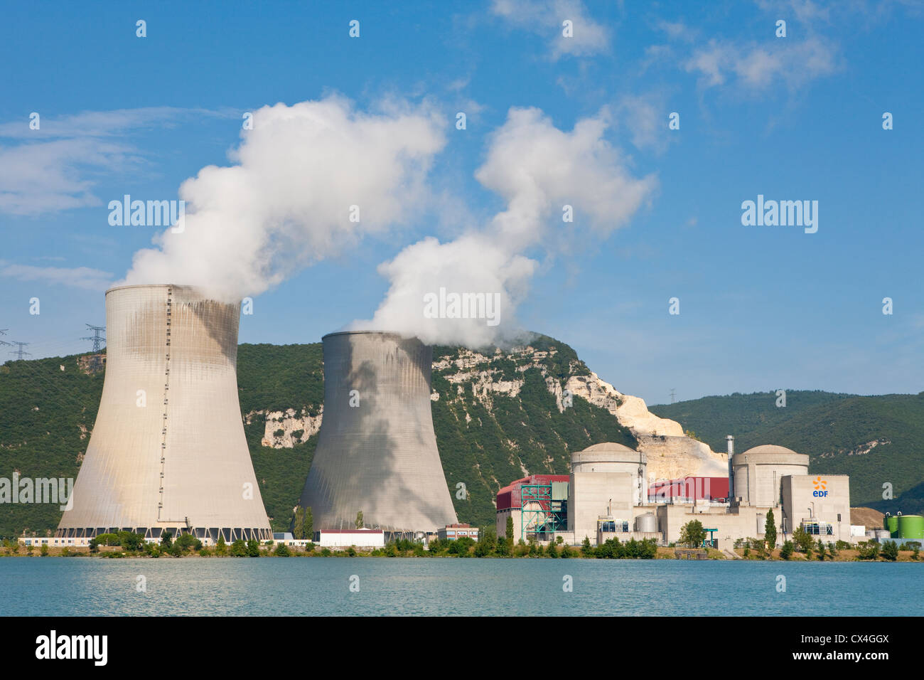 Cruas-Meysse Nuclear Power Plant near Rhône River in south of France Stock Photo