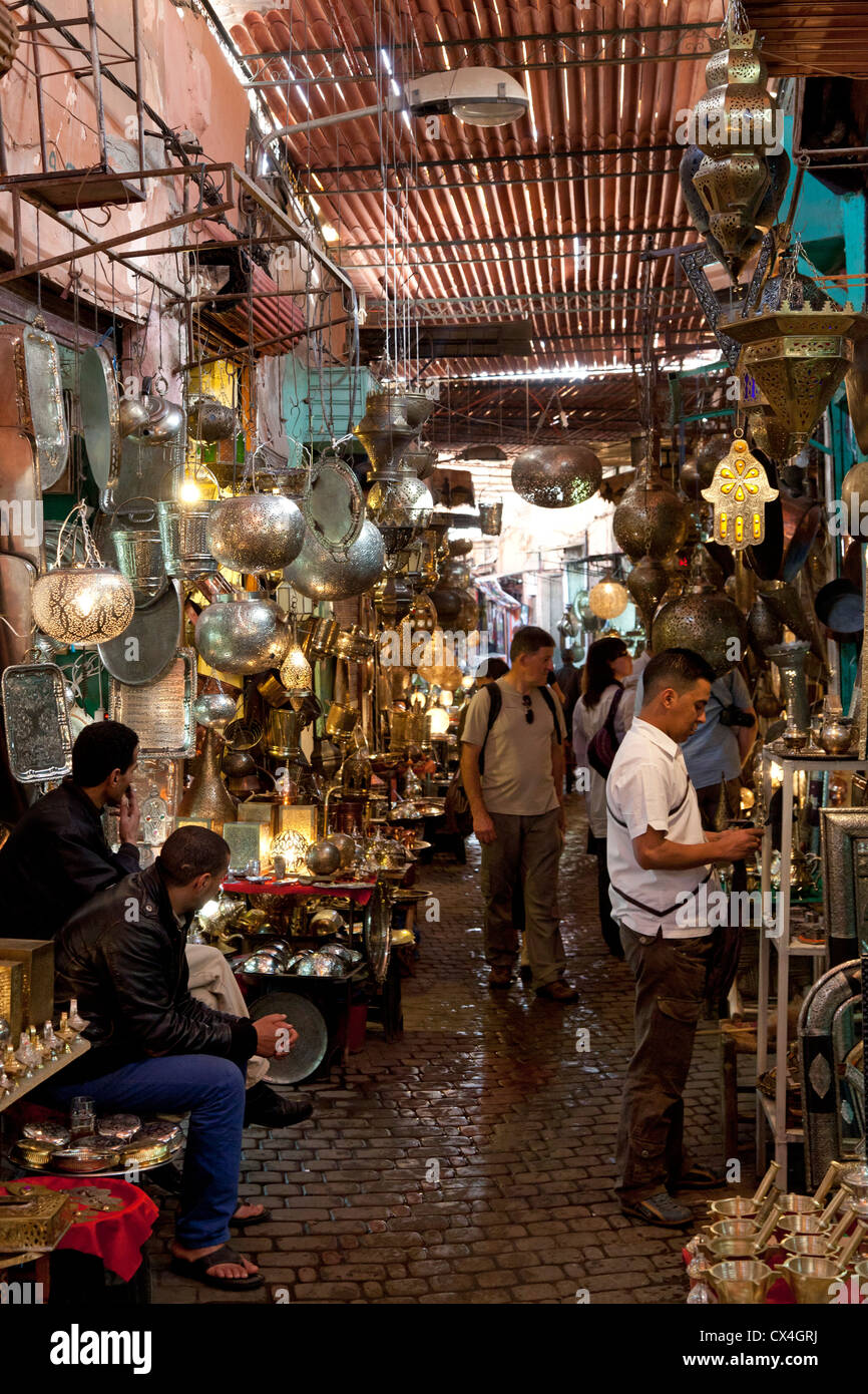 Shopping in the Souk in the medina of Marakesh, Morocco, April 1, 2012 Stock Photo