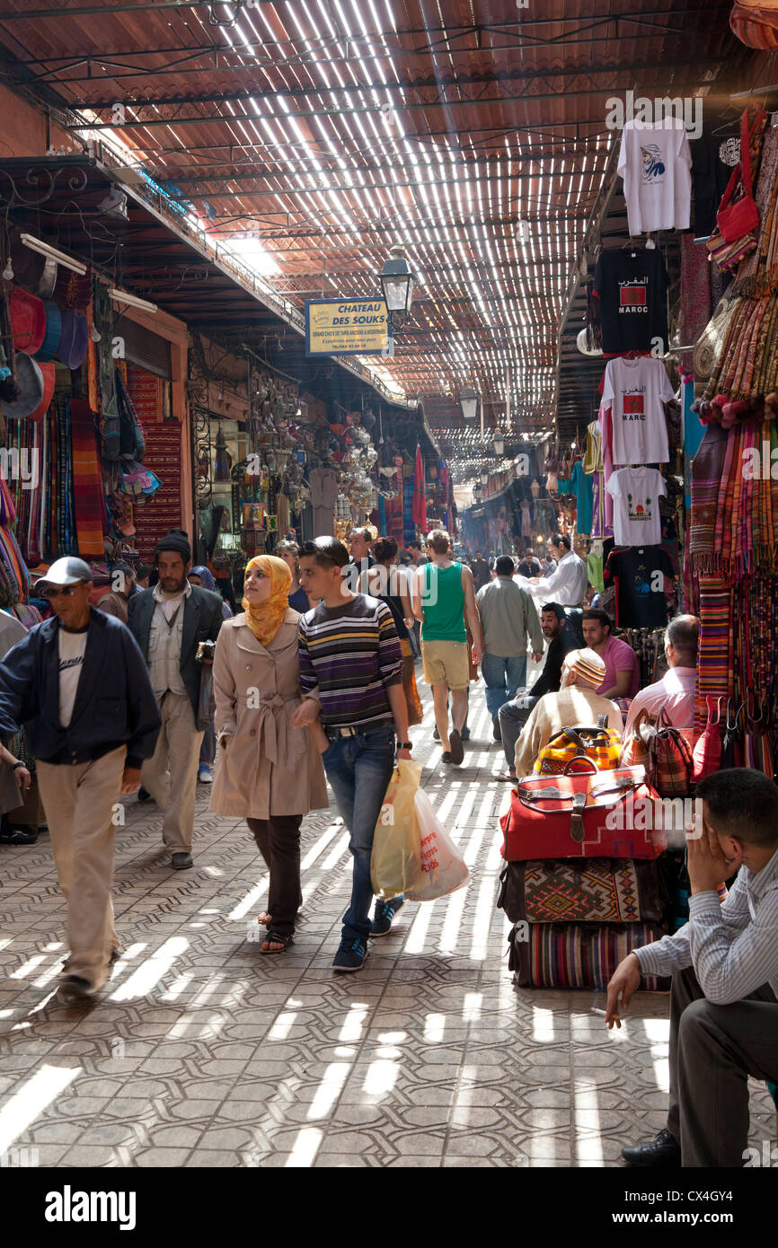 Shopping in the Souk in the medina of Marakesh, Morocco, April 1, 2012 Stock Photo