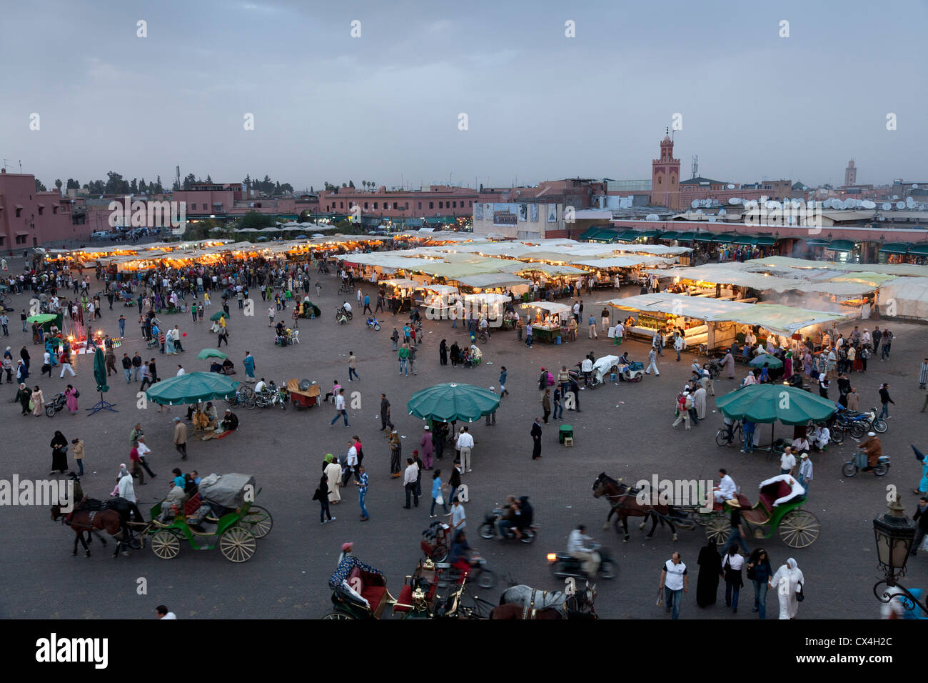 Food stalls at the Jamaa el Fna market Marrakesh, Morocco, April 1,2012 in early evening Stock Photo