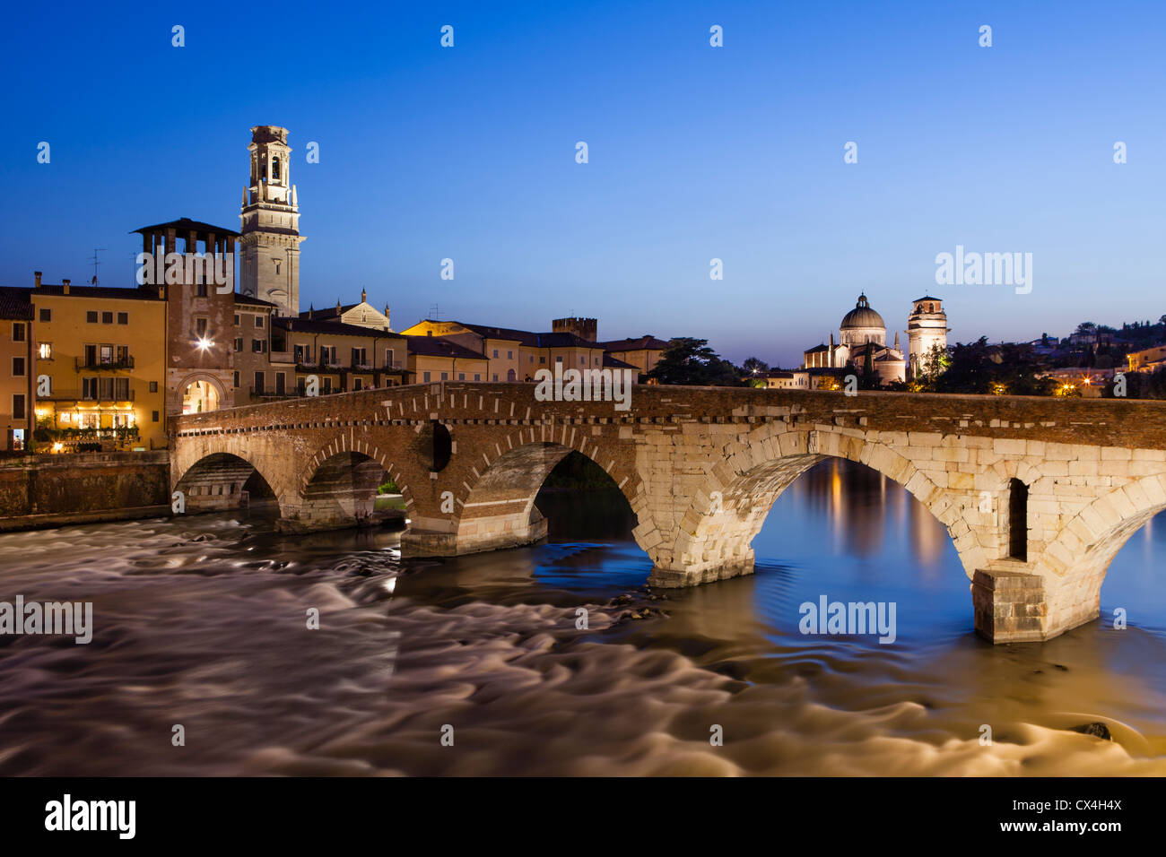 Ponte Pietra Bridge Verona Stock Photo