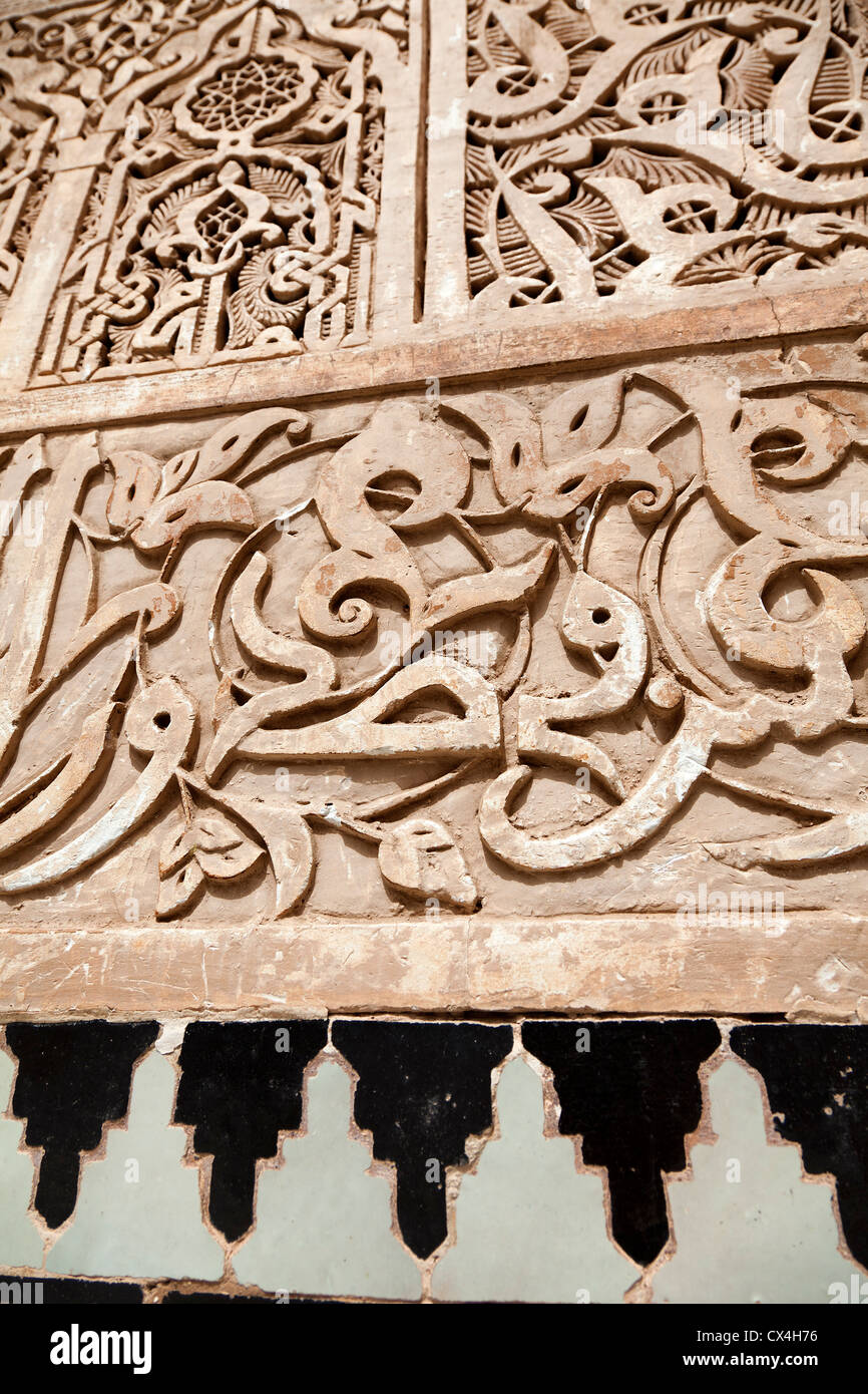 Wall decoration in the Medersa ben Youssef, Marrakech, Morocco, April 1, 2012 Stock Photo