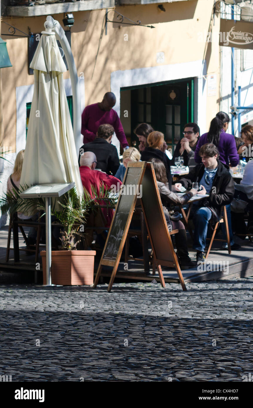 Terrace bar neart of Castelo de Sao Jorge, Alfama district, Lisbon, Portugal Stock Photo