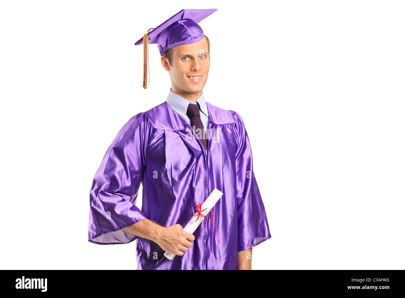 A graduate student holding a diploma isolated on white background Stock ...