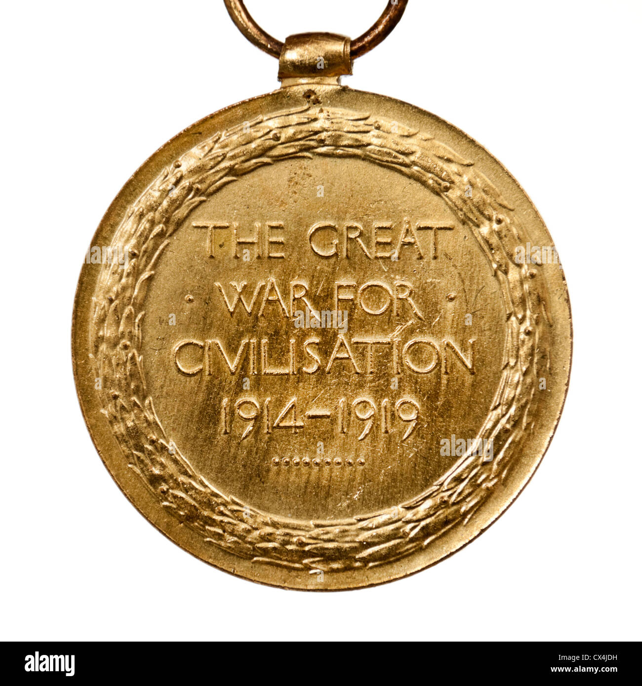 WW1 British 'Victory' campaign medal (reverse side), awarded to G.L. Hatcher (Sapper, Royal Engineers, No 217) of Swindon, Wilts Stock Photo