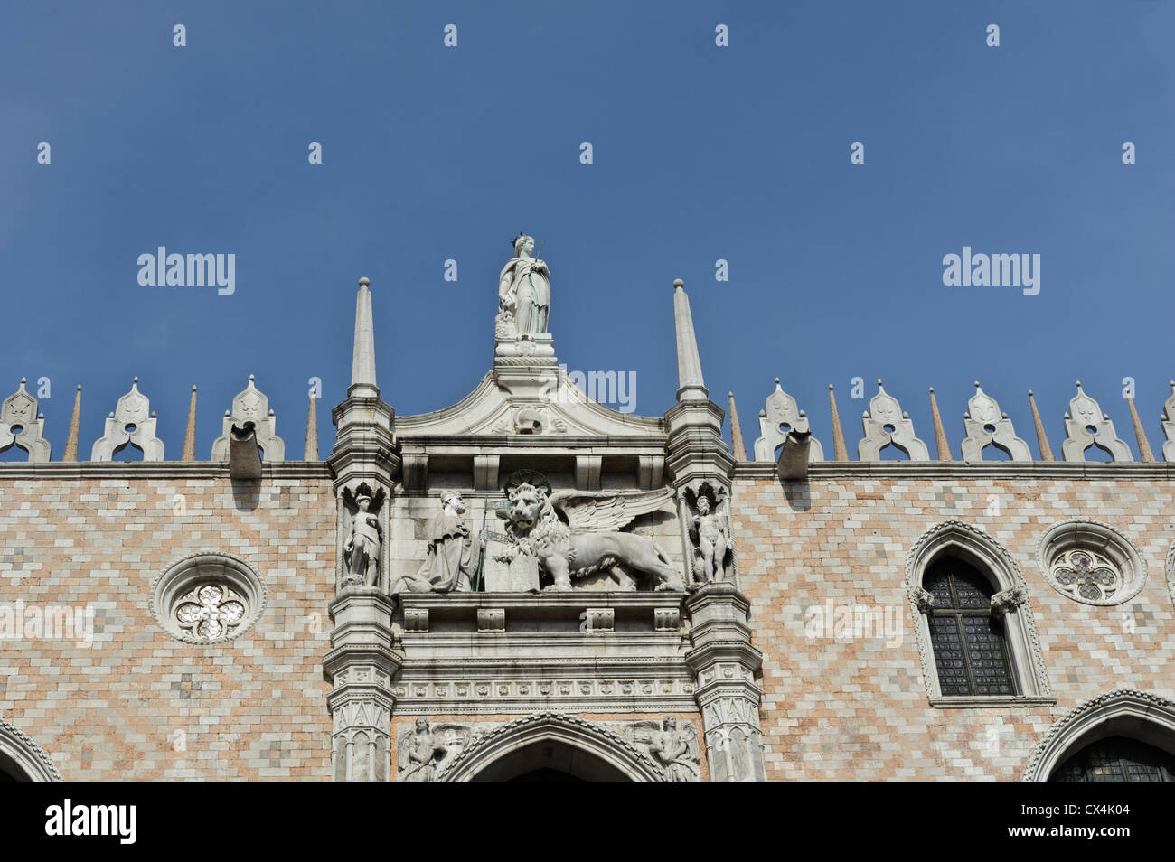 Statues on Doge's Palace, St Mark's Square, Venice, Italy. Stock Photo
