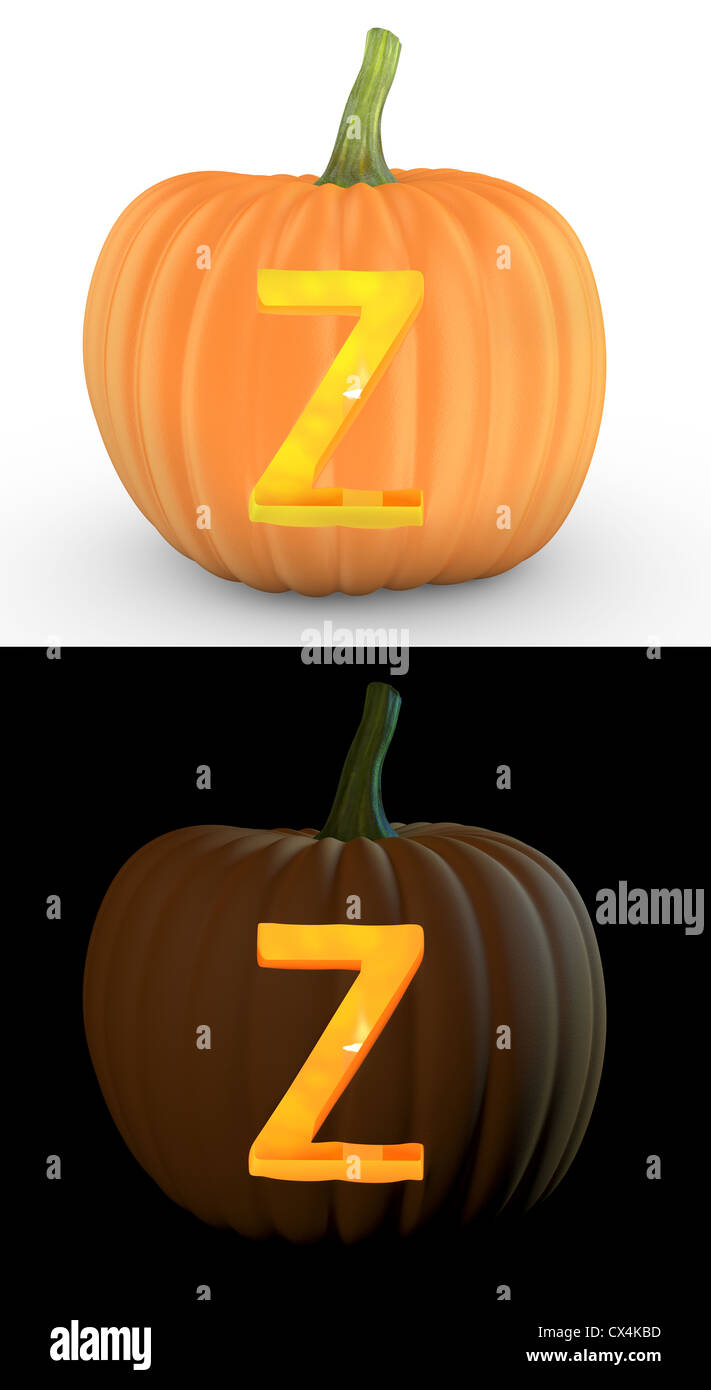 Z letter carved on pumpkin jack lantern isolated on and white background Stock Photo
