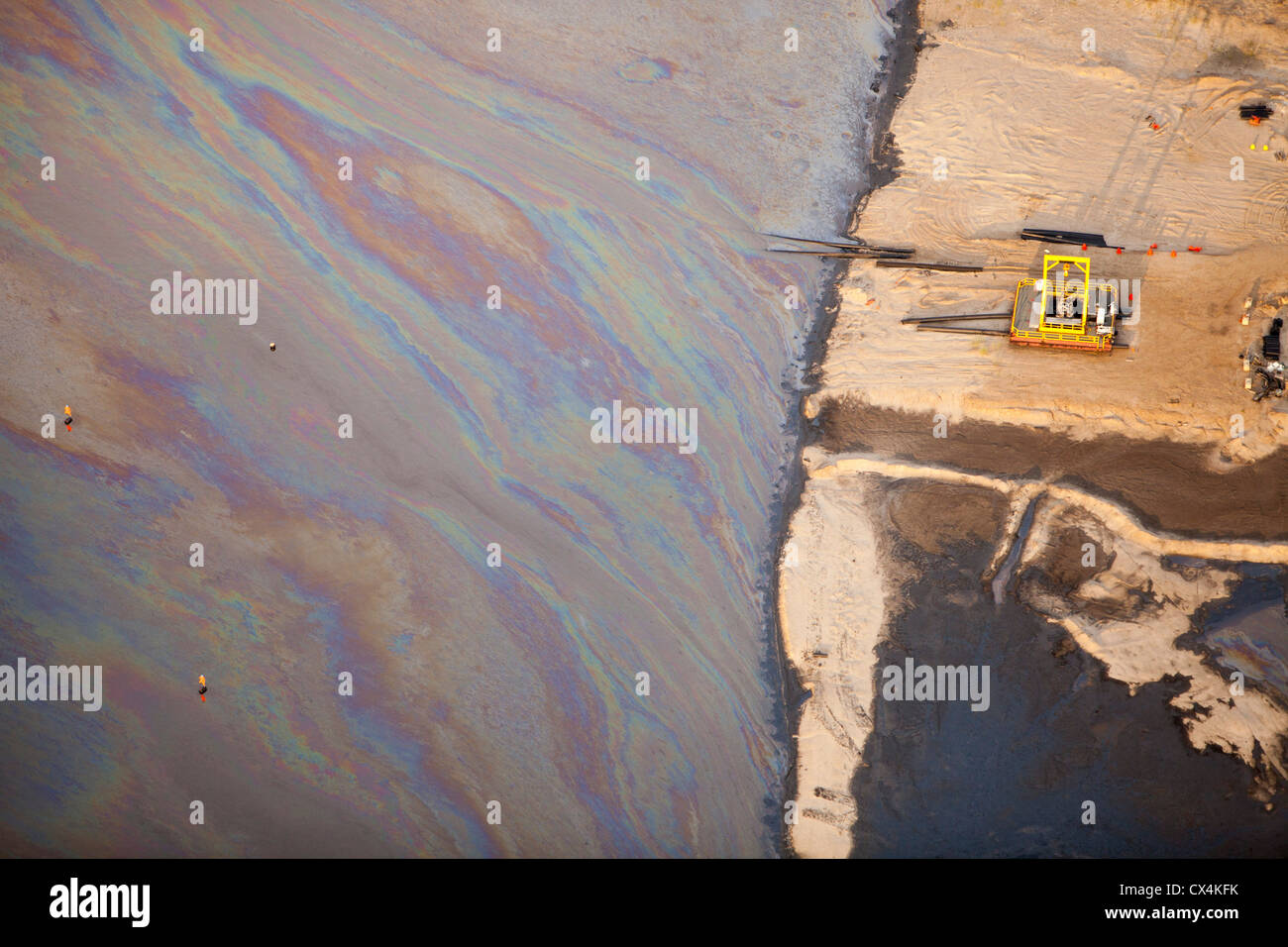 The tailings pond at the Syncrude mine north of Fort McMurray, Alberta, Canada. Stock Photo