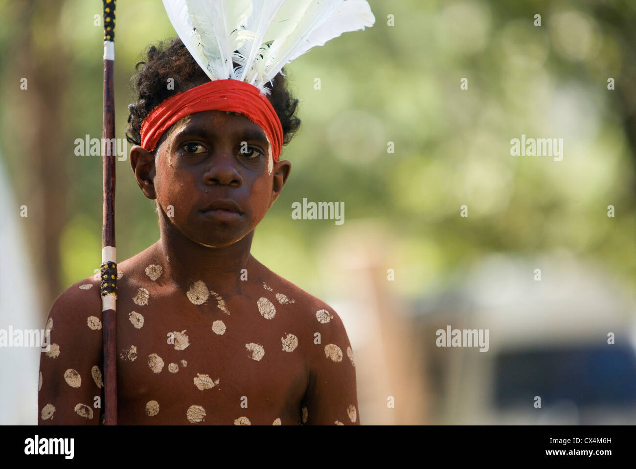 Young dancer from the Aurukun community at the Laura Aboriginal Dance Festival. Laura, Queensland, Australia Stock Photo