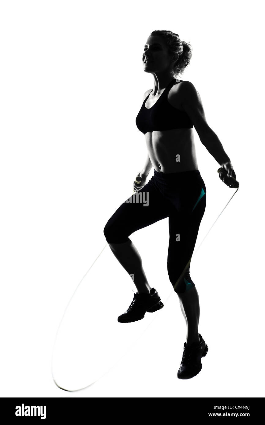 woman workout fitness posture body building jumping rope exercise