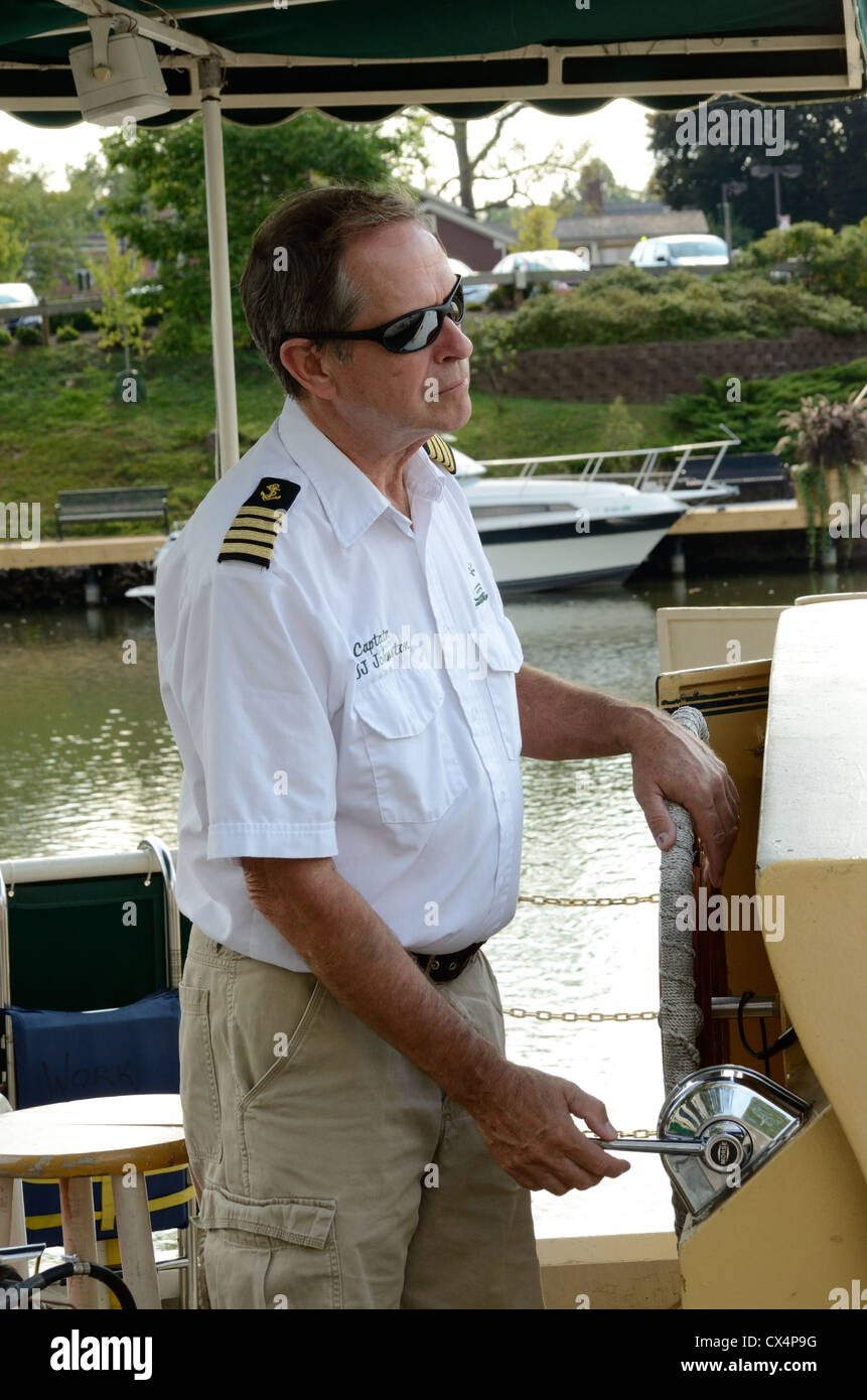 Skipper of Sam Patch tour boat. Stock Photo