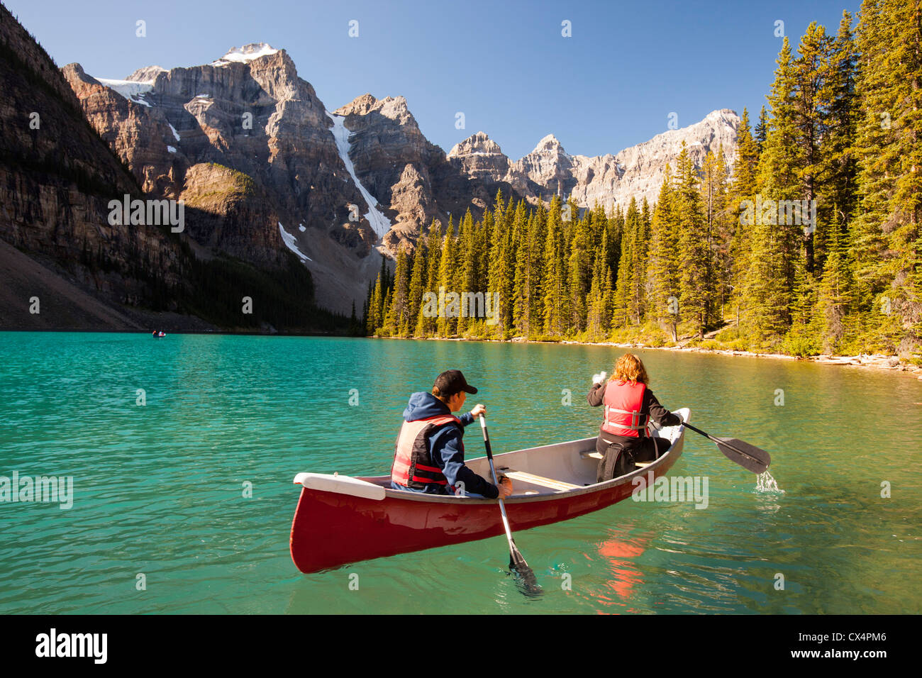 Moraine Lake in the Canadian Rockies is one of the most picturesque ...