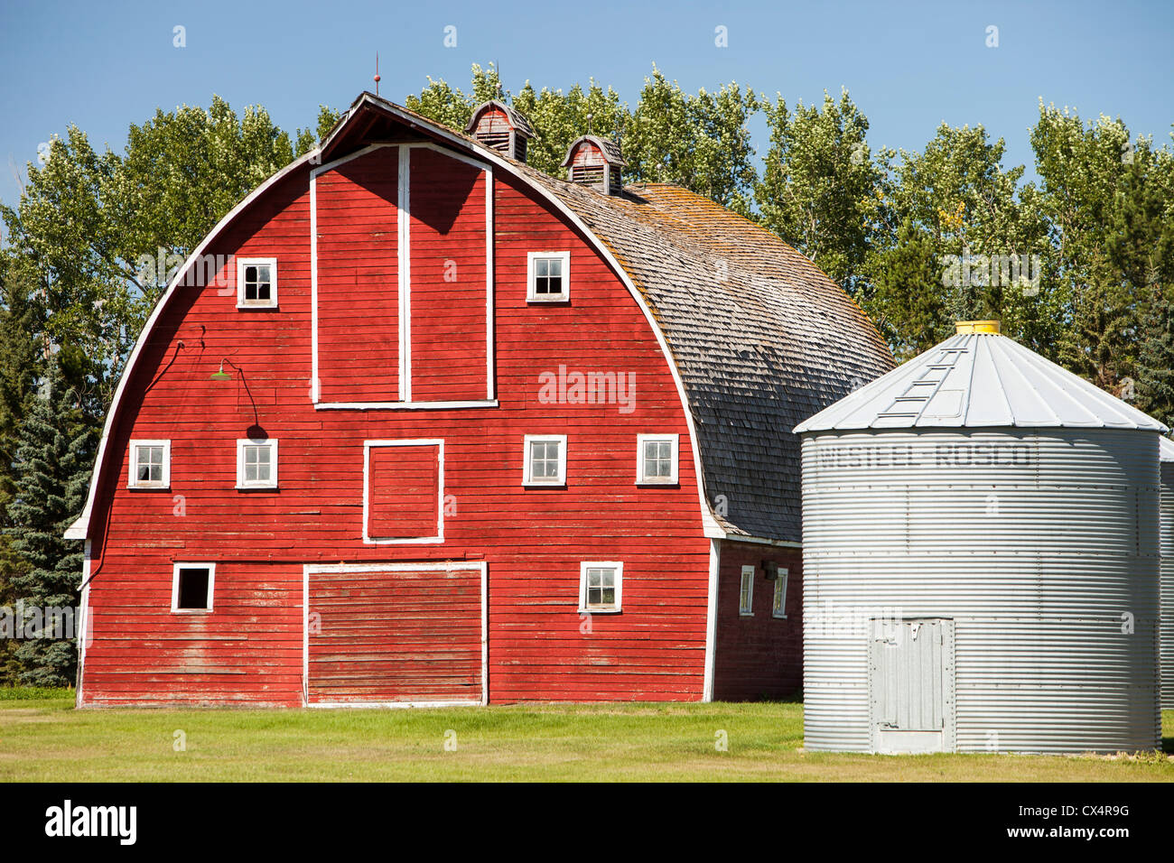 A traditional all wooden barn on a farm in Alberta, Canada. Stock Photo