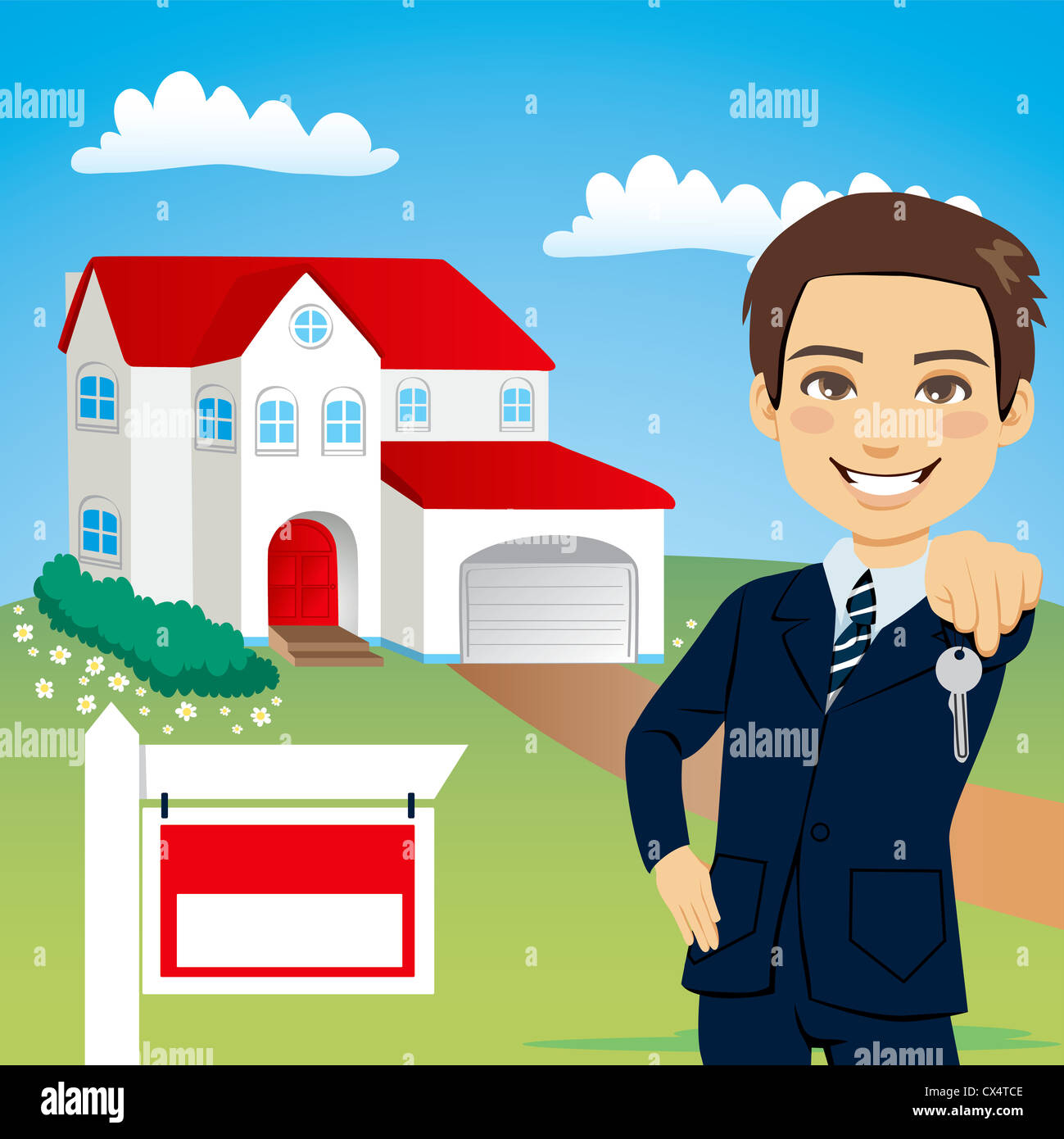 Real estate agent holding the key of a new house Stock Photo - Alamy