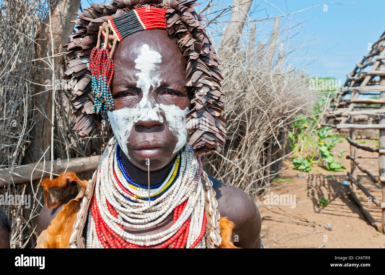 Korcho Ethiopia Africa village Lower Omo Valley Karo tribe with painted ...