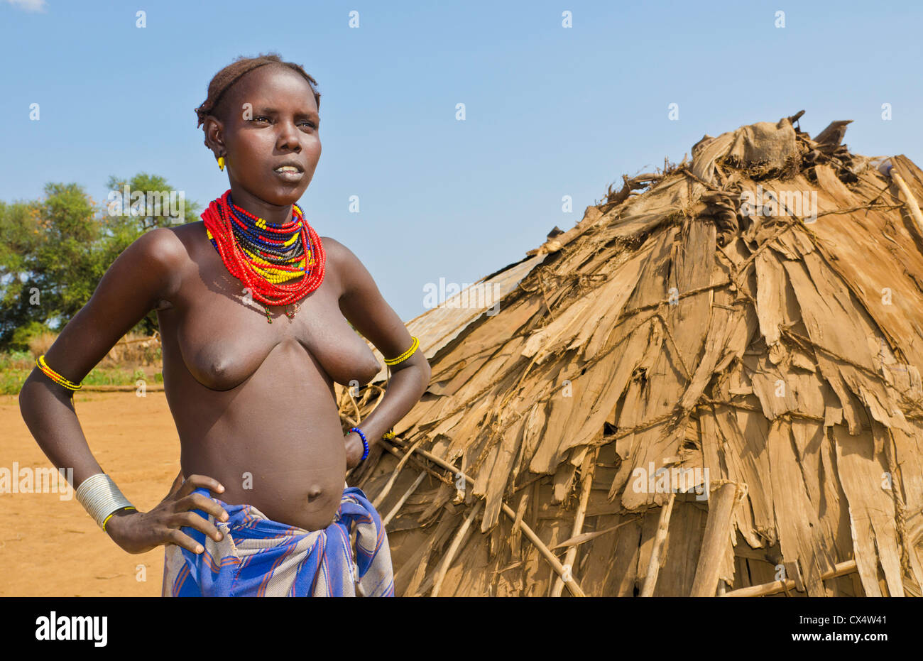 Topless tribe Dassnech tribe in Omorate in Ethiopia Africa in Lower Omo Valley with  tribal woman Dassnech topless breasts hut #26 Stock Photo - Alamy