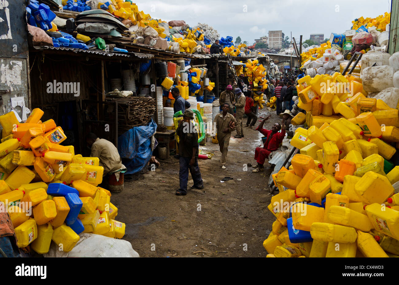 Addis Ababa Ethiopia Capital Africa main market in city with recycling