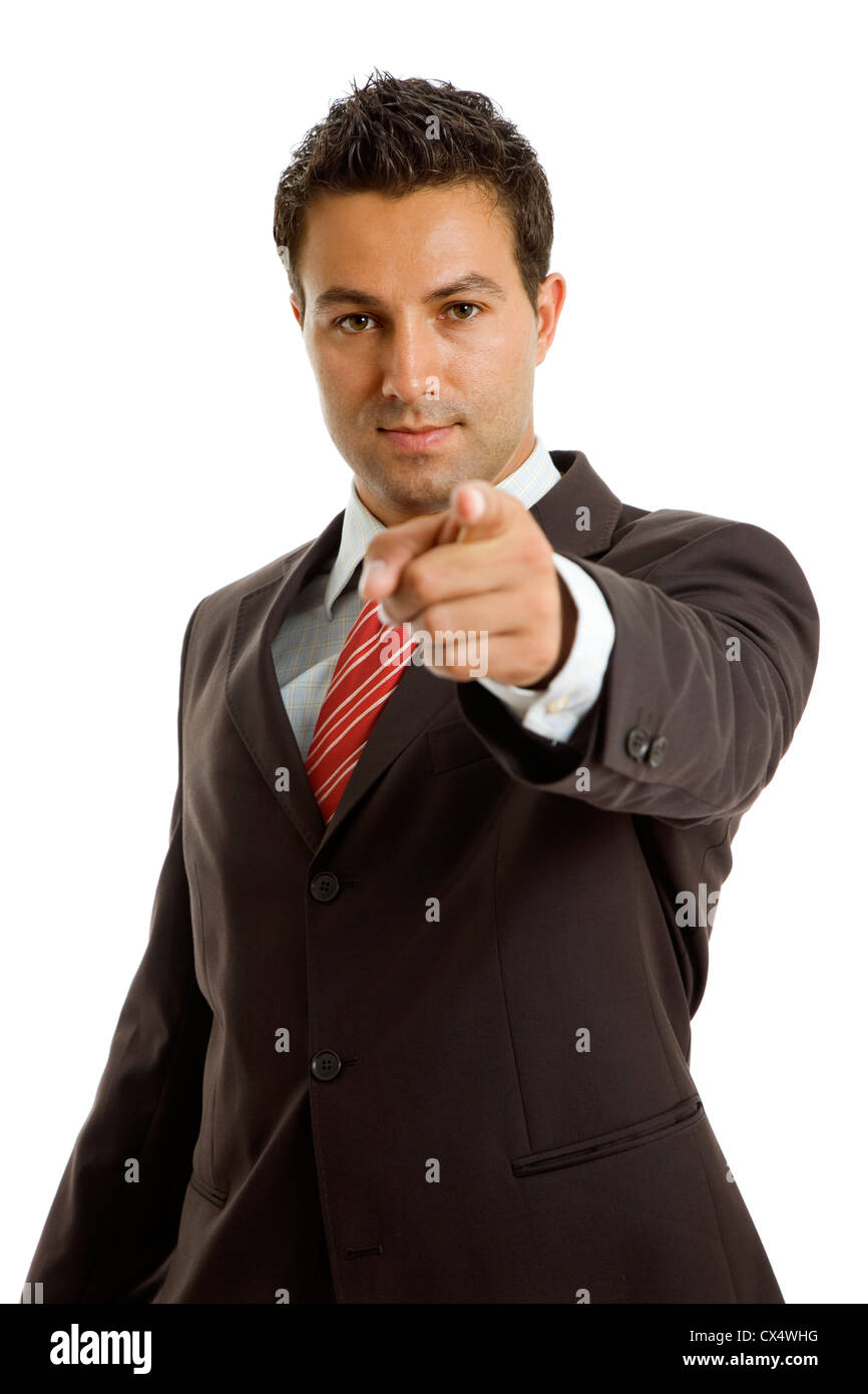 young business man in a suit pointing with his finger Stock Photo - Alamy