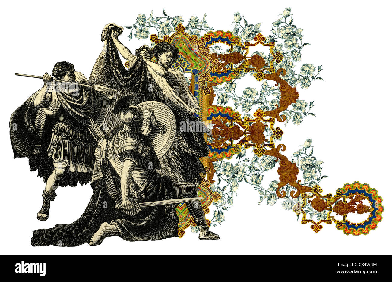 Luxurious Victorian initials letter R, after a engraving 