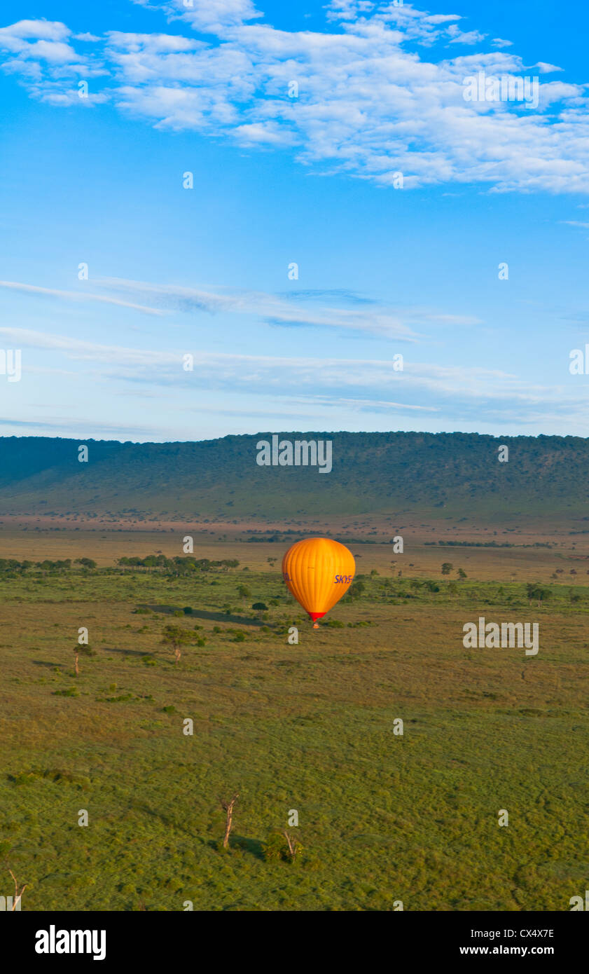 Kenya Masai Mara Africa hot air ballooning over the Masai Mara National Park at sunrise from above Stock Photo