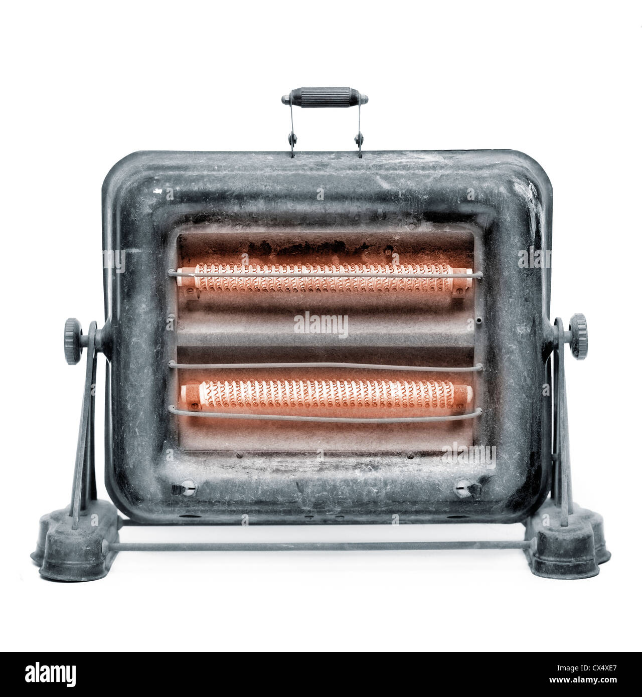 Antique electric heater on white background Stock Photo