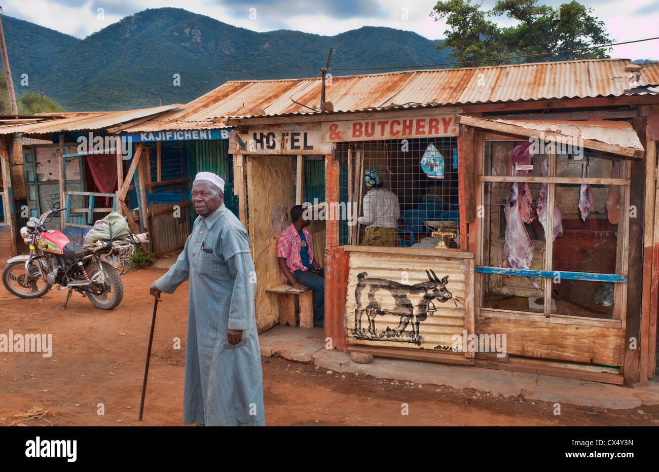 Kenya Africa Namanga border town stores and shops of cheap hotel and