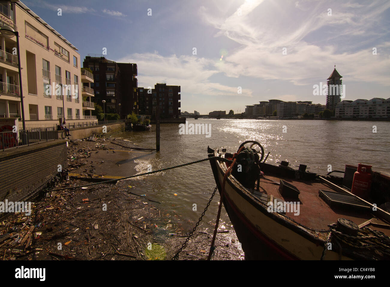 Slipway in Battersea Church road London with Chelsea Harbour in