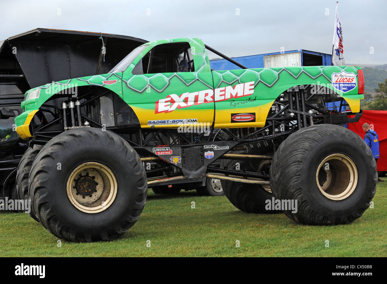 Vehicles taking part in the The Extreme Stunt Show at Brighton Racecourse Stock Photo