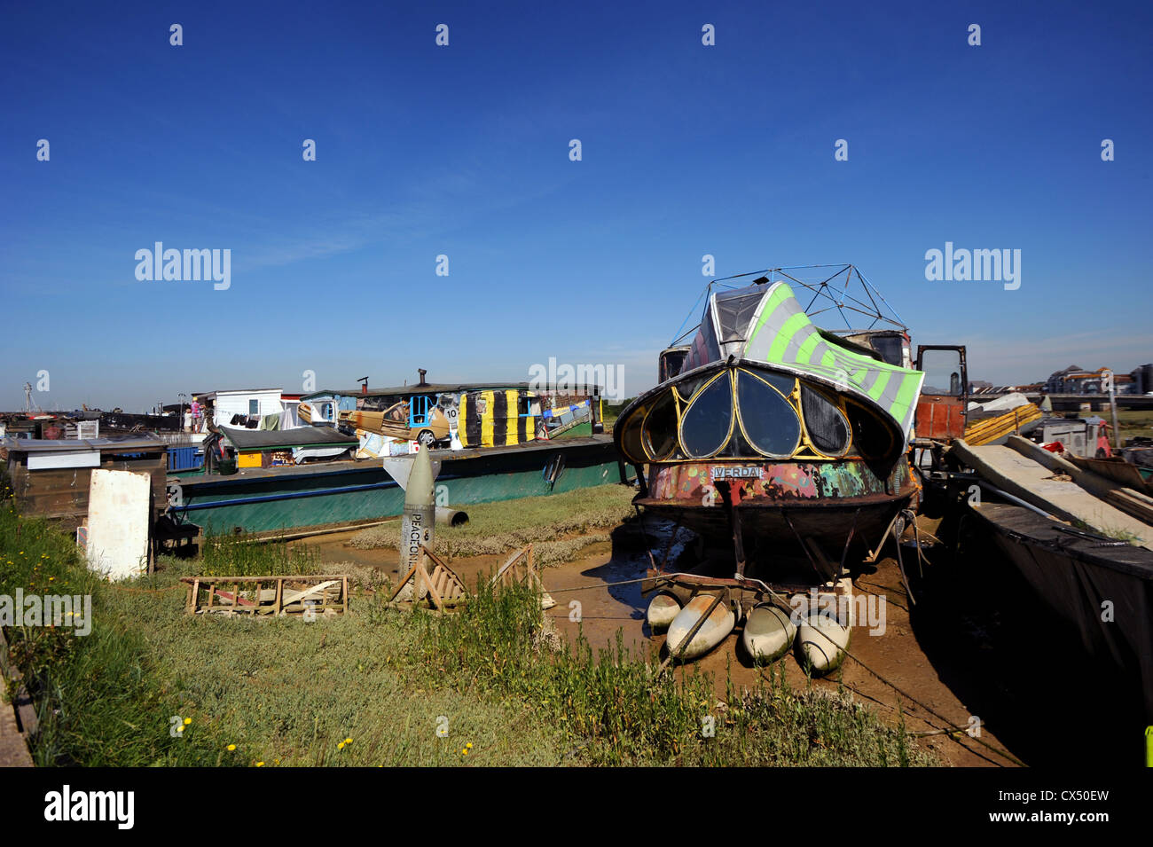 Houseboats moored on the River Adur at Shoreham by Sea Stock Photo Alamy