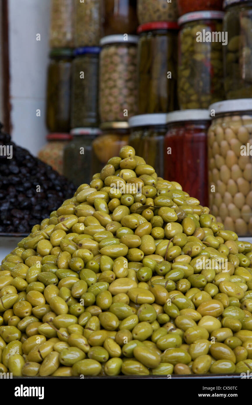 Olives in the souks, ancient medina, Marrakech, Morocco, North Africa
