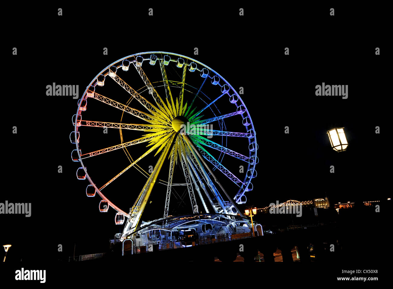 The Brighton Wheel lit up in rainbow colours to celebrate Brighton Gay Pride in the city Stock Photo