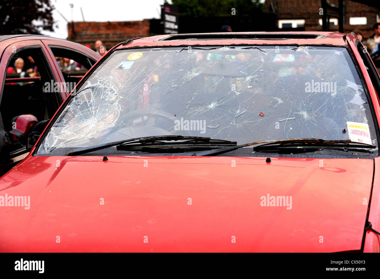 Smashed car windscreen Stock Photo