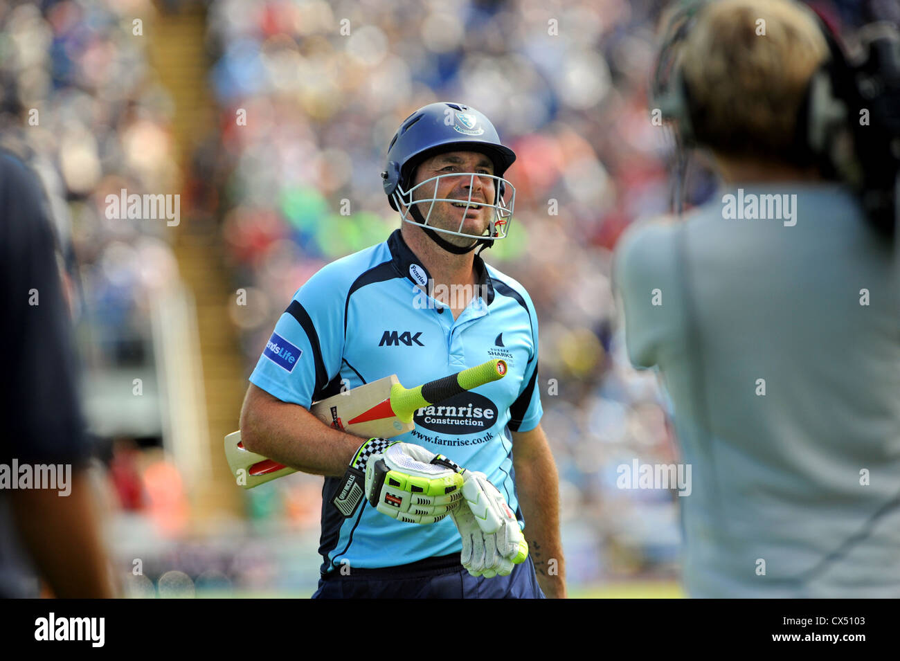 Sussex cricketer Michael Yardy leaves the field after the 2012 Twenty20 Finals Day at the Swalec Stadium in Cardiff Stock Photo