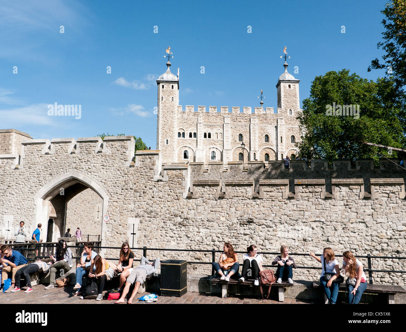 South tower and ramparts of the Tower of London, England Stock Photo