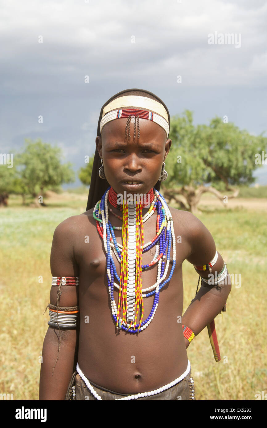Portrait of a girl, Erbore, Omo Valley, Southern Ethiopia, Africa Stock Photo