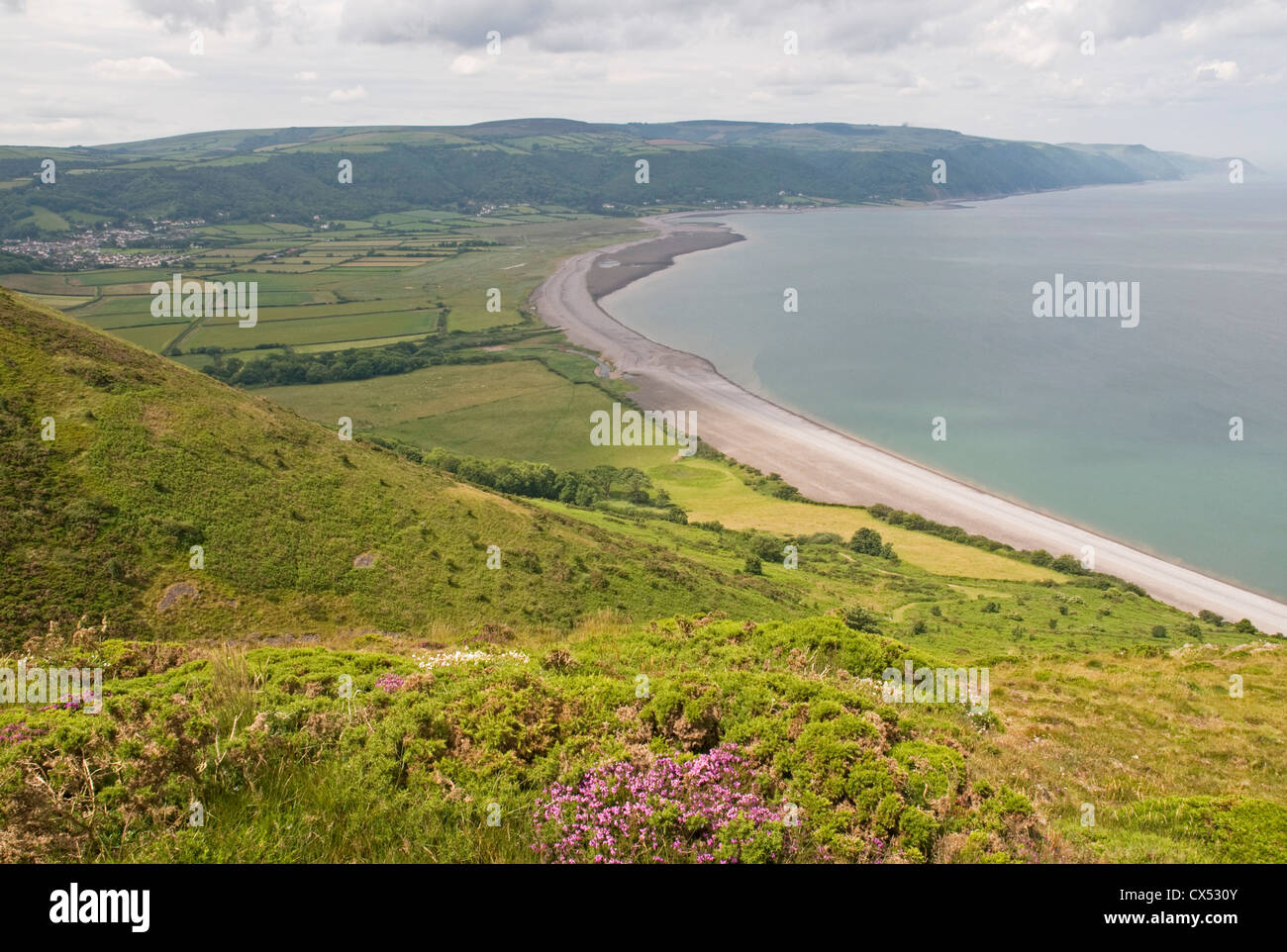 The wide sweep of Porlock Bay on the Bristol Channel coast of Somerset, looking west Stock Photo