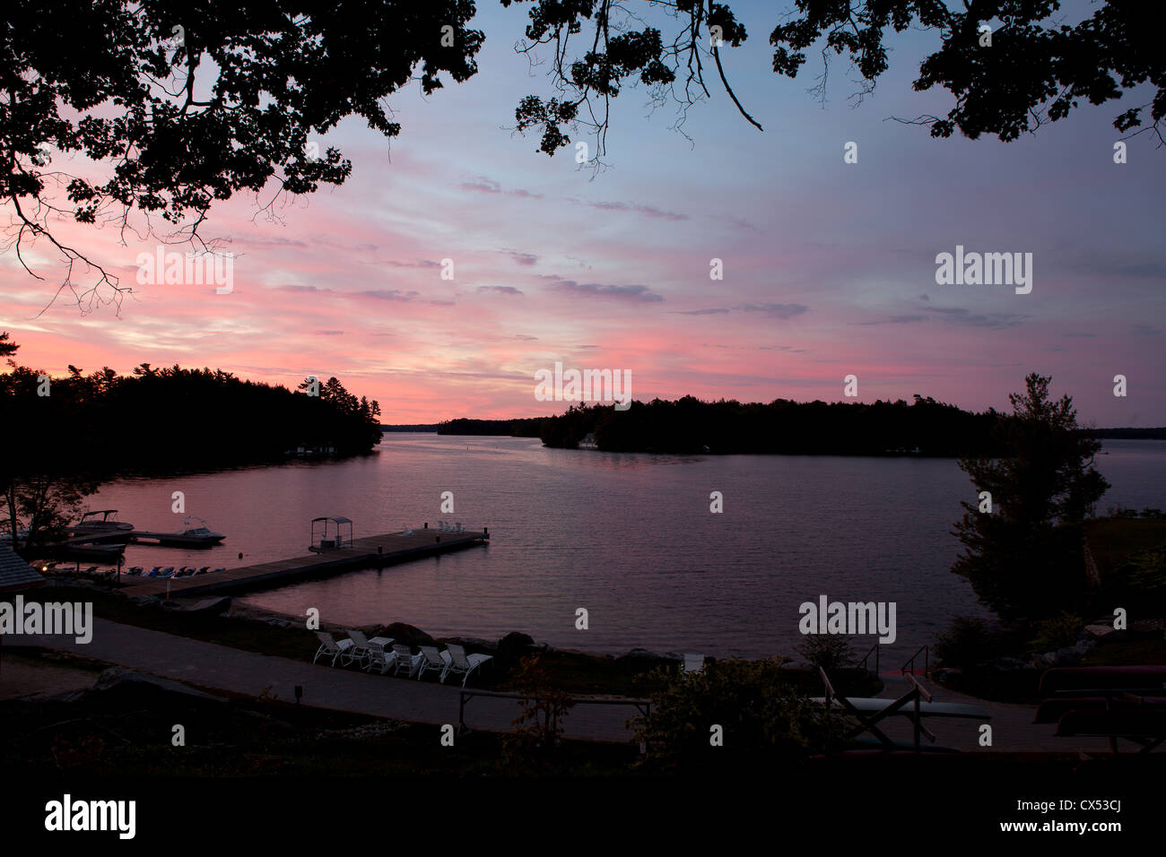 Sunset on Lake Rosseau located in the Muskoka region of Ontario Canada. The region is known as