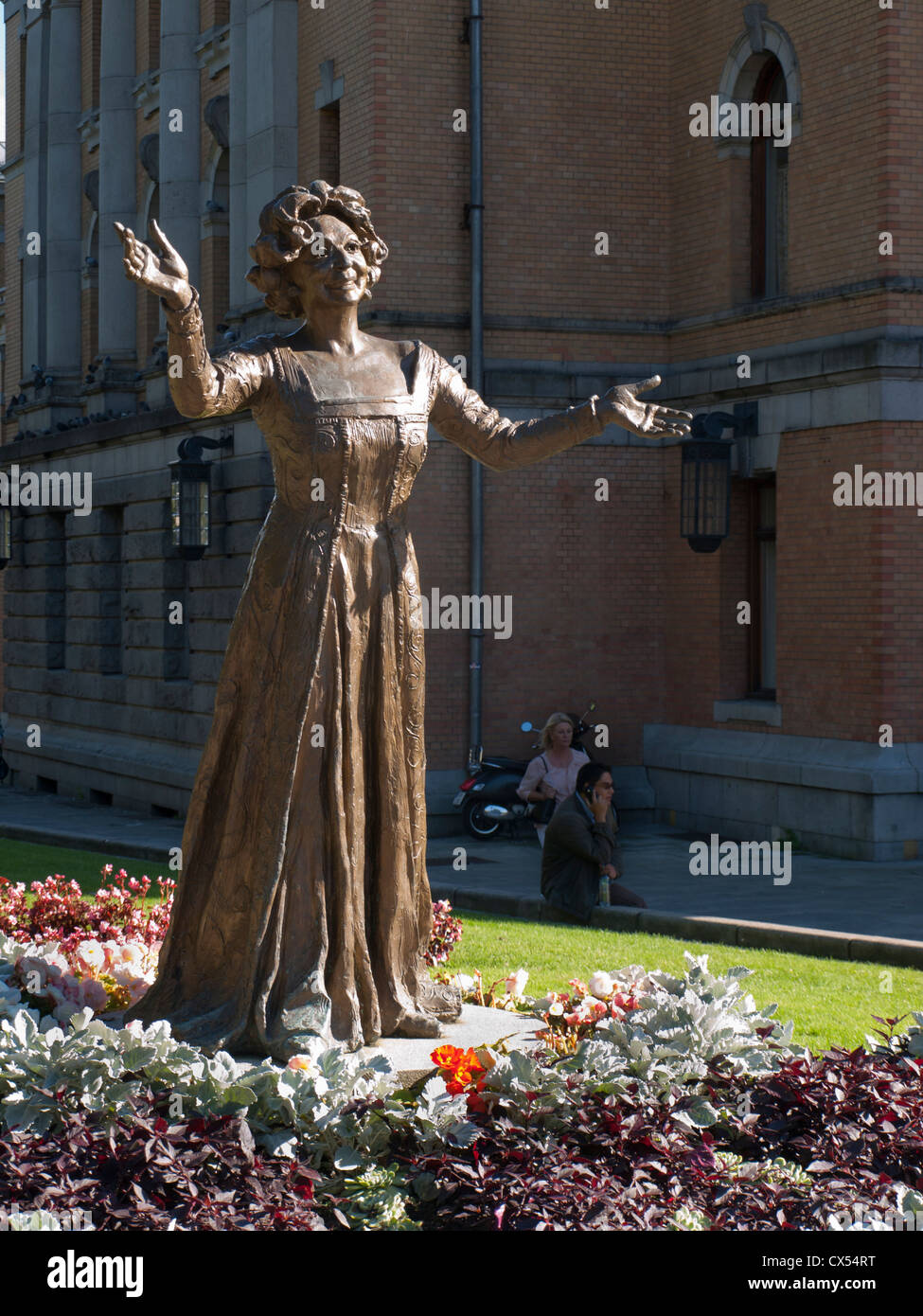 Statue of famous Norwegian actress and diva Wenche Foss outside the