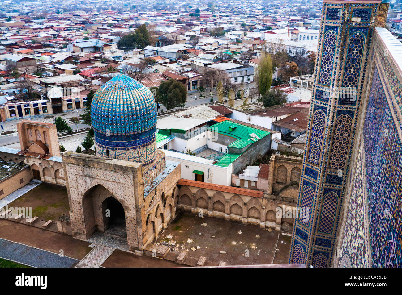 Samarkand. Overview from top of minaret of Bibi Khanym Mosque, Uzbekistan, Central Asia Stock Photo