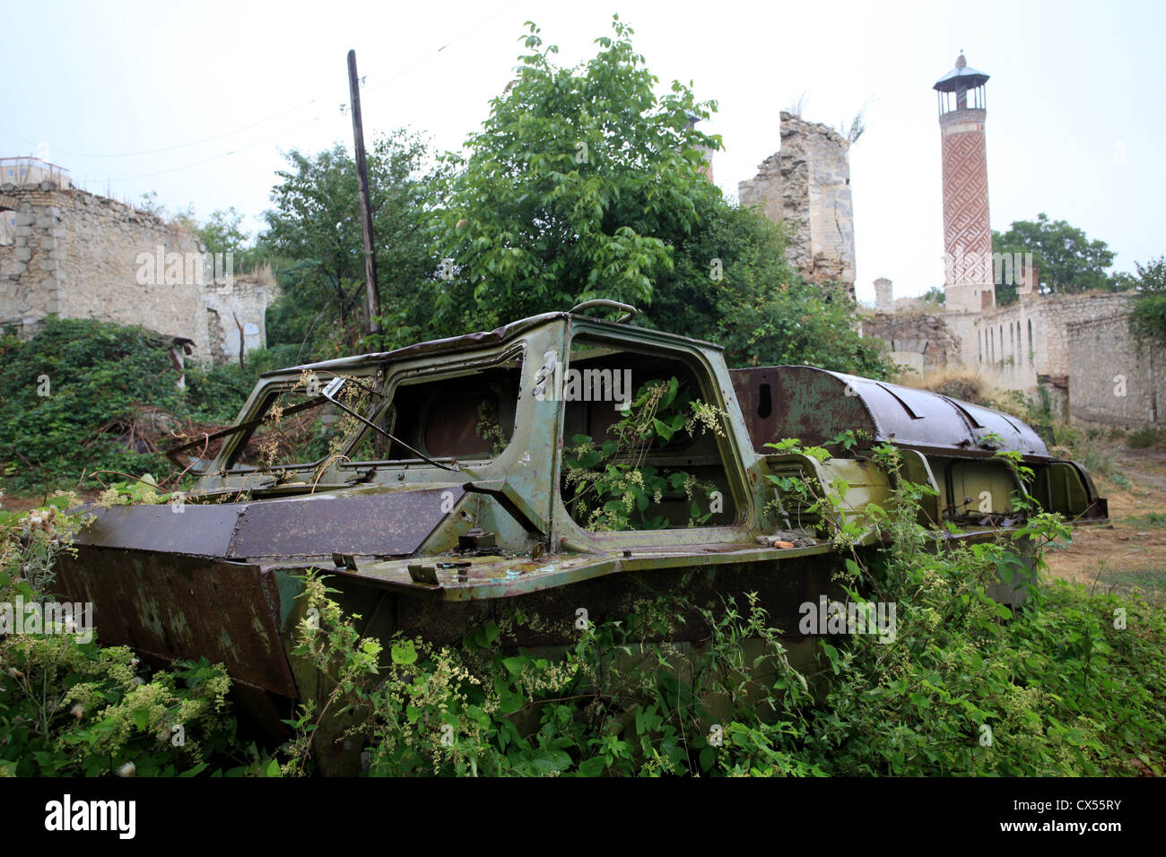 Destroyed military vehicle, Shushi, Nagorno-Karabakh Stock Photo