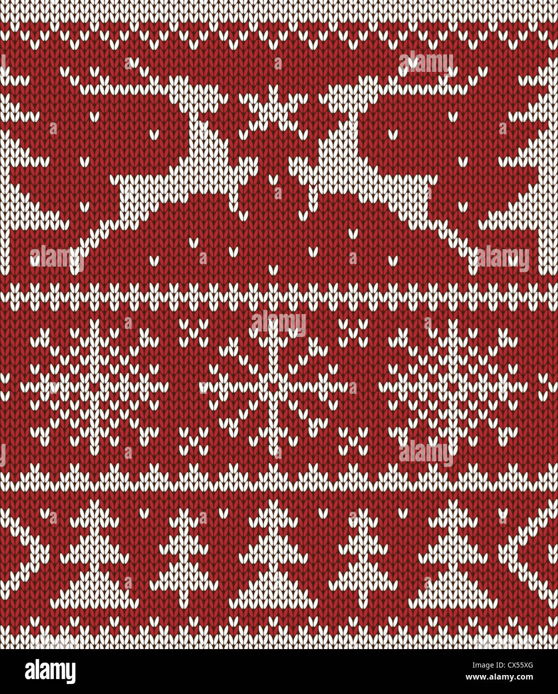 White Christmas ornament on red background. Knitted seamless Stock Photo