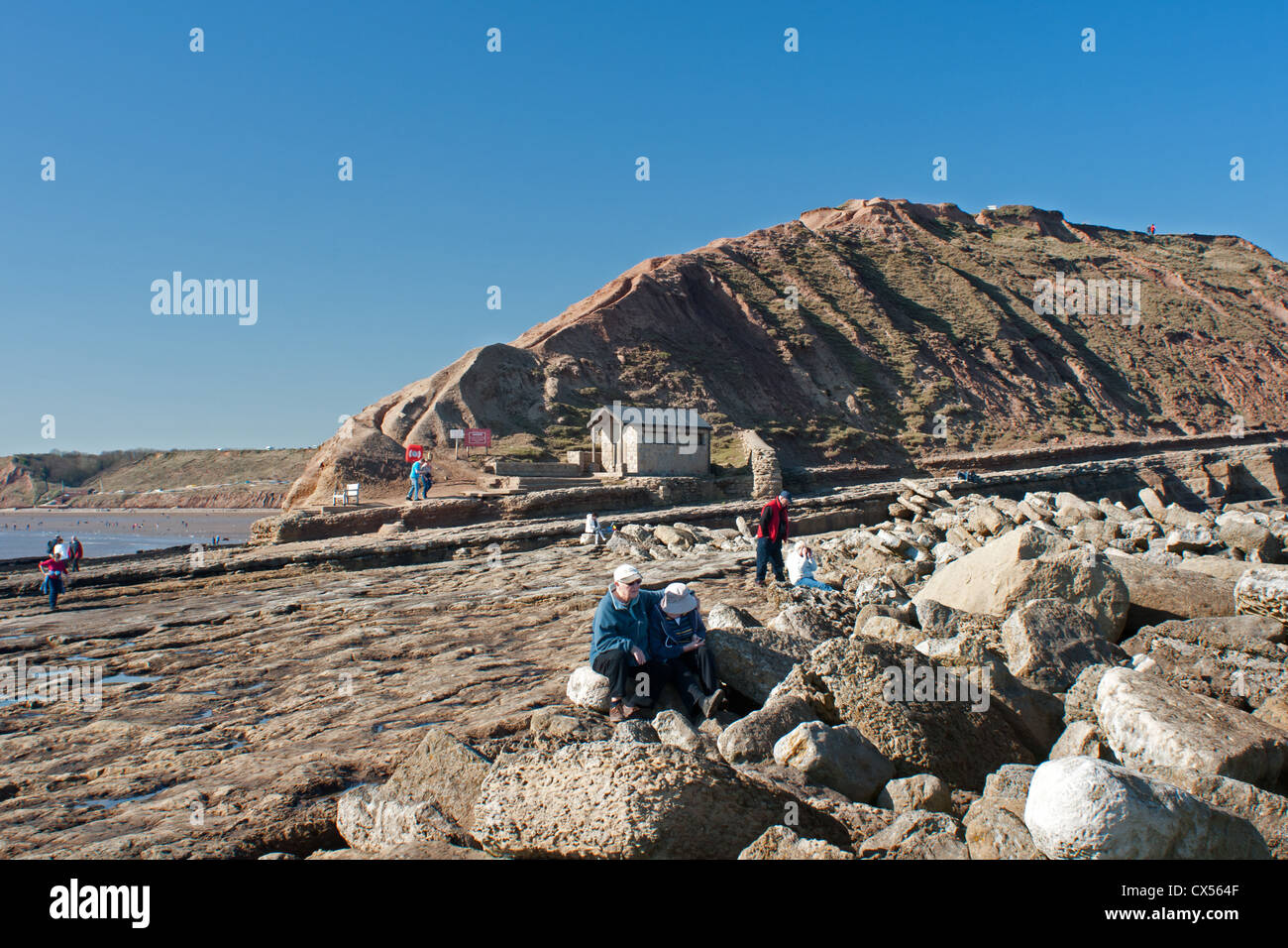 Sunday Afternoon on Filey Brigg at low water Stock Photo