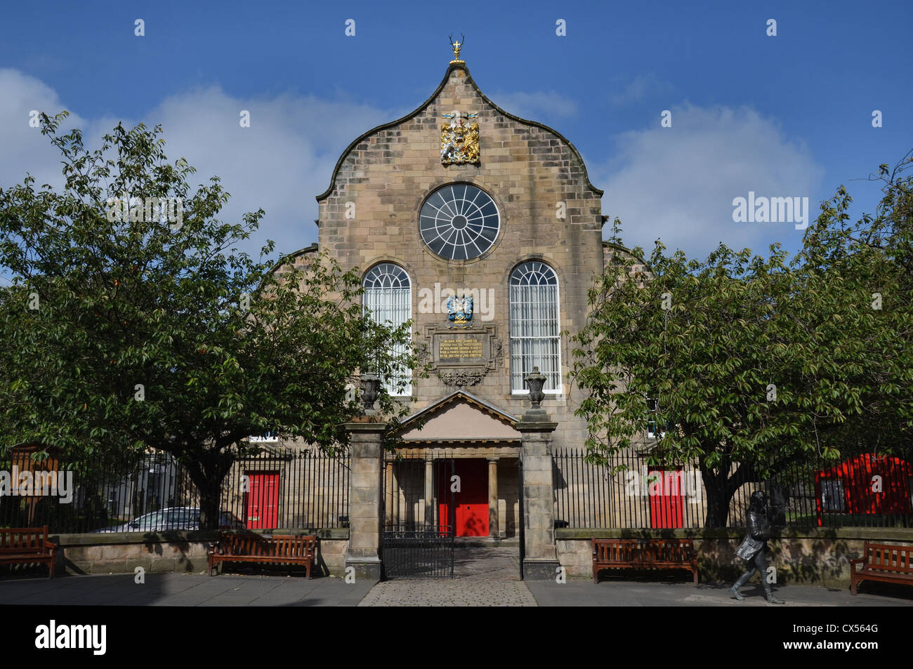 The front entrance to the 17th century Canongate Kirk on Edinburgh's Royal Mile. Stock Photo