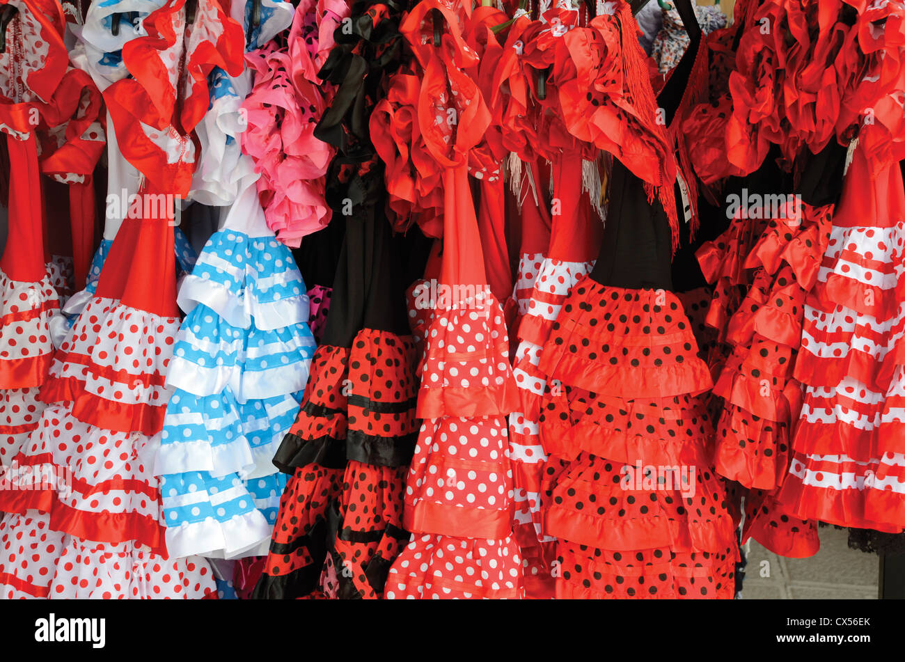 Flamenco dresses in shop Seville Spain 
