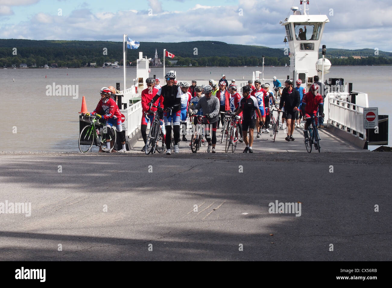 People disembarking from a ferry boat Stock Photo
