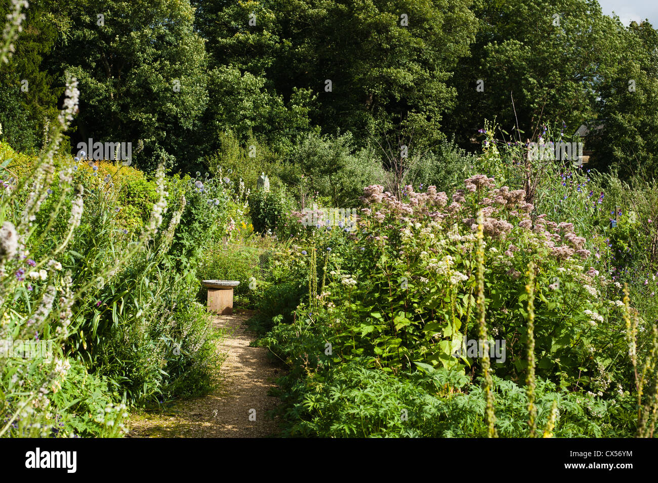 Exedra gardens in summer, Painswick Rococo Garden, Gloucestershire