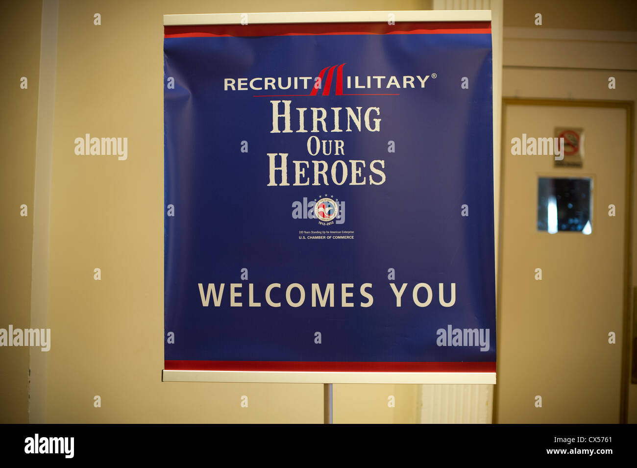 Job seekers attend a job fair for military veterans in midtown in New York Stock Photo