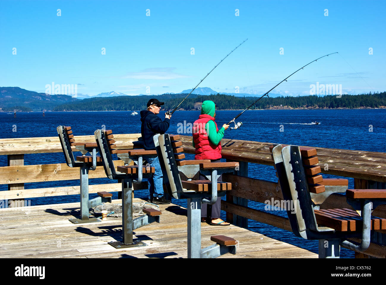 Discovery Passage Public Fishing Pier Campbell River BC Canada Stock Photo